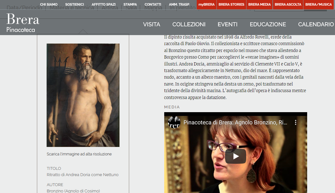 Narrazione Bronzino/Andrea Doria sul sito web della Pinacoteca di Brera